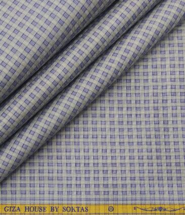Soktas Men's Giza Cotton Blue Checks Unstitched Shirt Fabric (Grey)