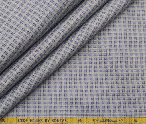 Soktas Men's Giza Cotton Blue Checks Unstitched Shirt Fabric (Grey)
