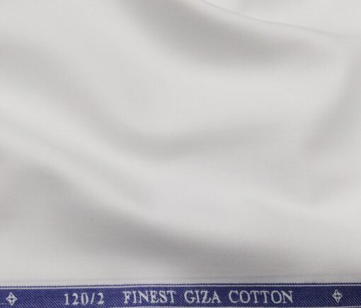 Soktas Men's Giza Cotton 2 Ply 120's Solids 1.60 Meter Unstitched Shirt Fabric (White)