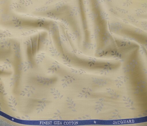 Soktas Men's Giza Cotton Floral Jacquard 1.60 Meter Unstitched Shirt Fabric (Oat Beige)