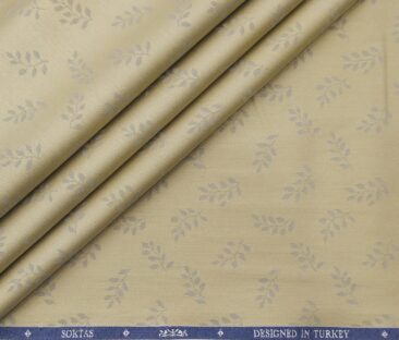 Soktas Men's Giza Cotton Floral Jacquard 1.60 Meter Unstitched Shirt Fabric (Oat Beige)