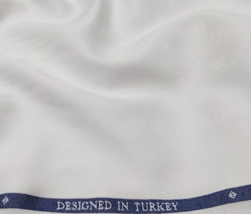 Soktas Men's Giza Cotton Floral Jacquard 1.60 Meter Unstitched Shirt Fabric (White)