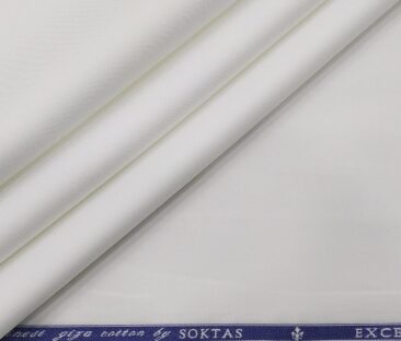 Soktas Men's Giza Cotton 2 Ply 140's Solids 1.60 Meter Unstitched Shirt Fabric (White)