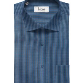 Soktas Men's Cotton Checks 1.60 Meter Unstitched Shirt Fabric (Dark Firozi Blue)