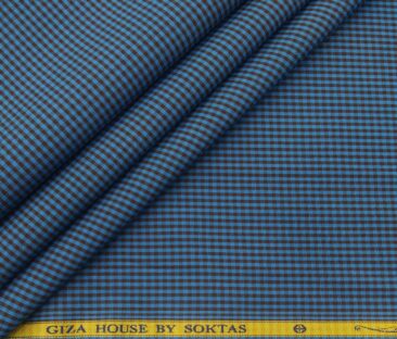 Soktas Men's Cotton Checks 1.60 Meter Unstitched Shirt Fabric (Dark Firozi Blue)