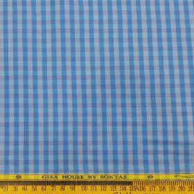 Soktas Men's Cotton Checks 1.60 Meter Unstitched Shirt Fabric (Light Firozi Blue)