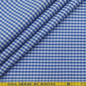 Soktas Men's Cotton Checks 1.60 Meter Unstitched Shirt Fabric (Light Sky Blue)