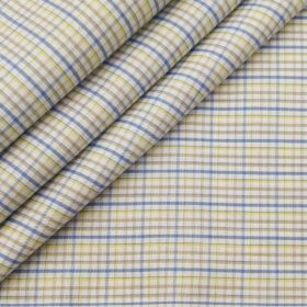 Soktas Men's Cotton Multi Colored Checks 1.60 Meter Unstitched Shirt Fabric (Off-White)