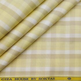 Soktas Men's Cotton Checks 1.60 Meter Unstitched Shirt Fabric (Light Yellow)