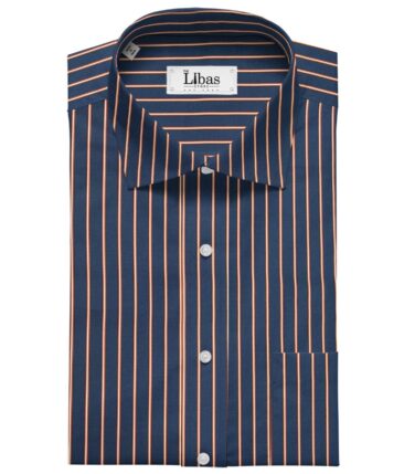 Bombay Rayon Men's Cotton Striped 1.60 Meter Unstitched Shirt Fabric (Dark Royal Blue)