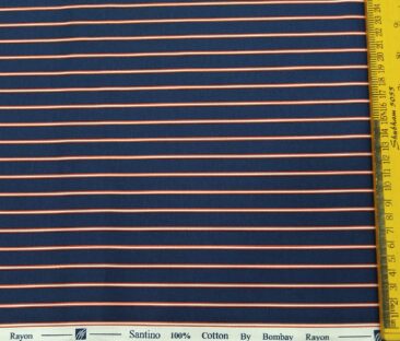 Bombay Rayon Men's Cotton Striped 1.60 Meter Unstitched Shirt Fabric (Dark Royal Blue)