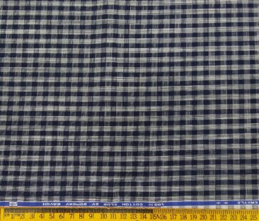 Bombay Rayon Men's Cotton Blue Checks 1.60 Meter Unstitched Shirt Fabric (Grey)