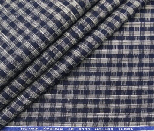 Bombay Rayon Men's Cotton Blue Checks 1.60 Meter Unstitched Shirt Fabric (Grey)