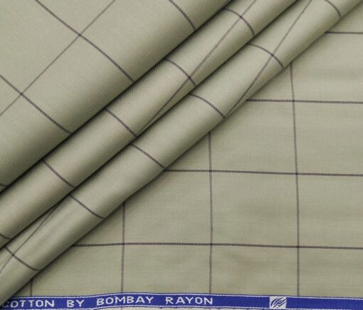 Bombay Rayon Men's Cotton Checks 1.60 Meter Unstitched Shirt Fabric (Olive Green)