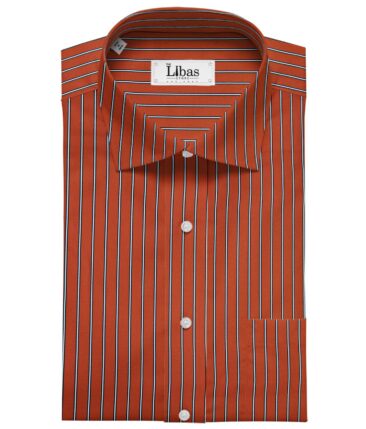 Bombay Rayon Men's Cotton Striped 1.60 Meter Unstitched Shirt Fabric (Red)