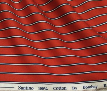 Bombay Rayon Men's Cotton Striped 1.60 Meter Unstitched Shirt Fabric (Red)