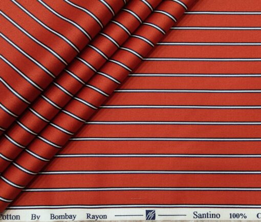 Bombay Rayon Men's Cotton Striped 1.60 Meter Unstitched Shirt Fabric (Red)
