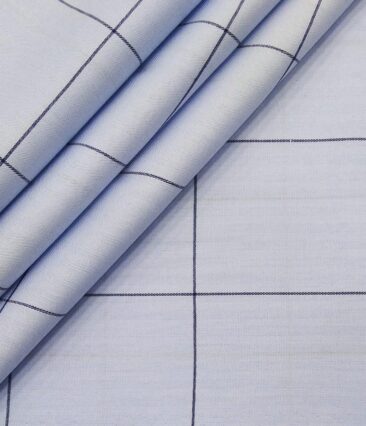 Bombay Rayon Men's Cotton Broad Checks 1.60 Meter Unstitched Shirt Fabric (Sky Blue)