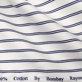 Bombay Rayon Men's Cotton Striped 1.60 Meter Unstitched Shirt Fabric (White)