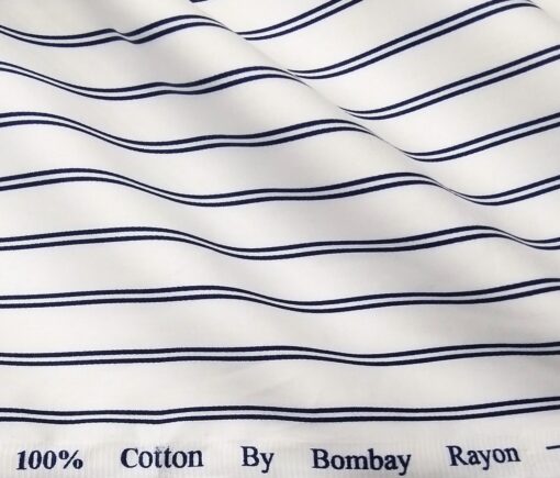 Bombay Rayon Men's Cotton Striped 1.60 Meter Unstitched Shirt Fabric (White)