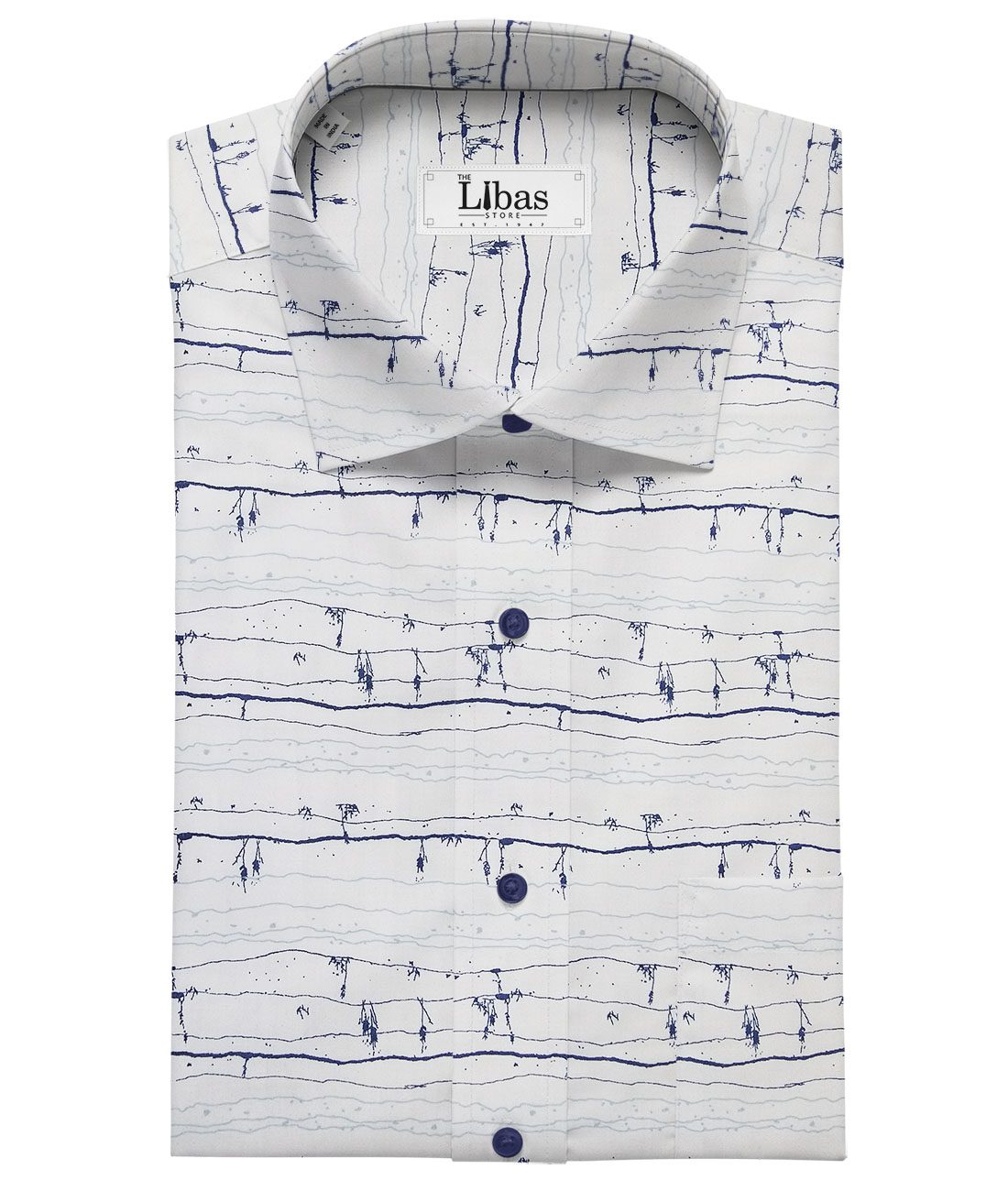 Cadini Italy Men's Cotton Printed 1.60 Meter Unstitched Shirt Fabric (White)