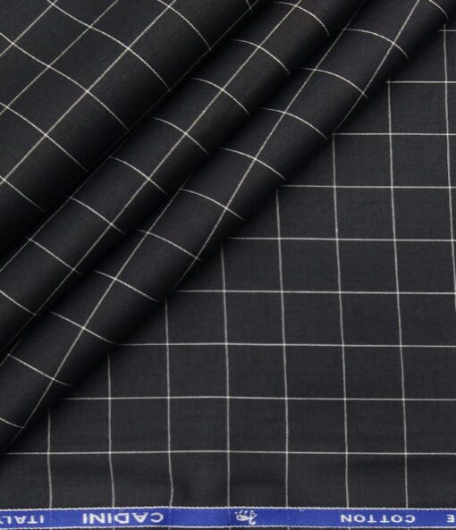 Cadini Italy Men's Cotton Checks 1.60 Meter Unstitched Shirt Fabric (Black)