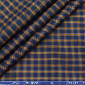 Cadini Italy Men's Cotton Orange Checks 1.60 Meter Unstitched Shirt Fabric (Dark Blue)
