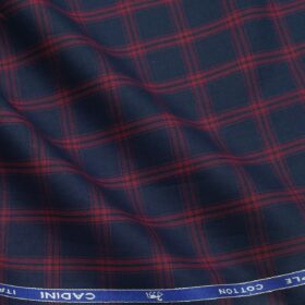 Cadini Italy Men's Cotton Red Checks 1.60 Meter Unstitched Shirt Fabric (Dark Blue)