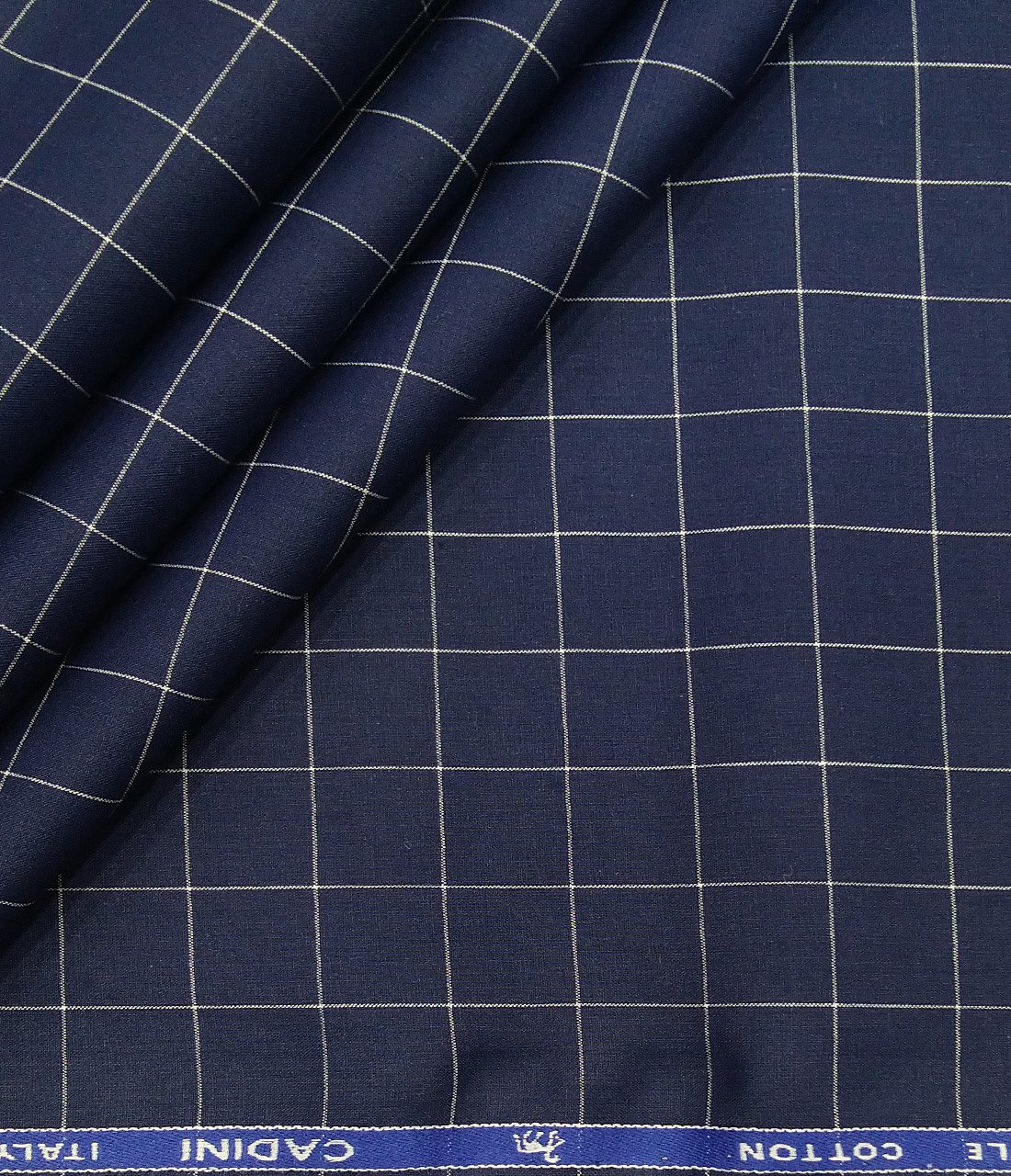 Cadini Italy Men's Cotton White Checks 1.60 Meter Unstitched Shirt Fabric (Dark Royal Blue)