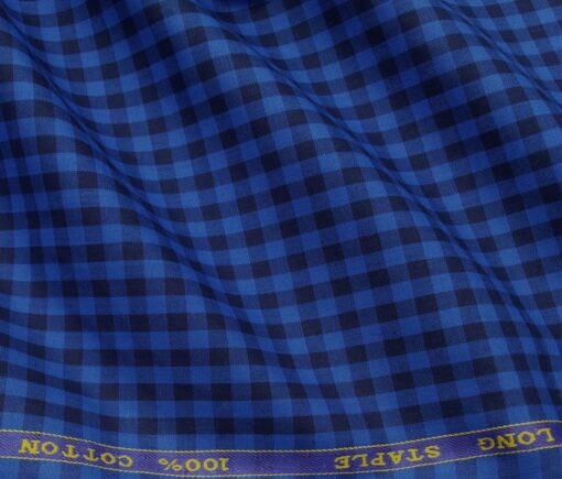 Cadini Italy Men's Cotton Checks 1.60 Meter Unstitched Shirt Fabric (Royal Blue)