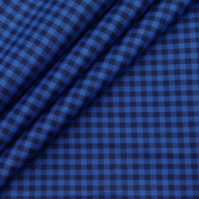 Cadini Italy Men's Cotton Checks 1.60 Meter Unstitched Shirt Fabric (Royal Blue)