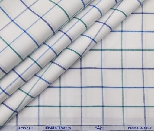 Cadini Italy Men's Cotton Checks 1.60 Meter Unstitched Shirt Fabric (White)