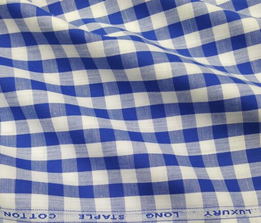 Cadini Italy Men's Cotton Royal Blue Checks 1.60 Meter Unstitched Shirt Fabric (White)