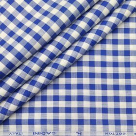Cadini Italy Men's Cotton Royal Blue Checks 1.60 Meter Unstitched Shirt Fabric (White)