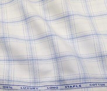 Cadini Italy Men's Cotton Checks 1.60 Meter Unstitched Shirt Fabric (White)