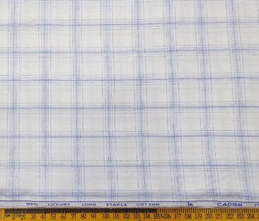 Cadini Italy Men's Cotton Checks 1.60 Meter Unstitched Shirt Fabric (White)