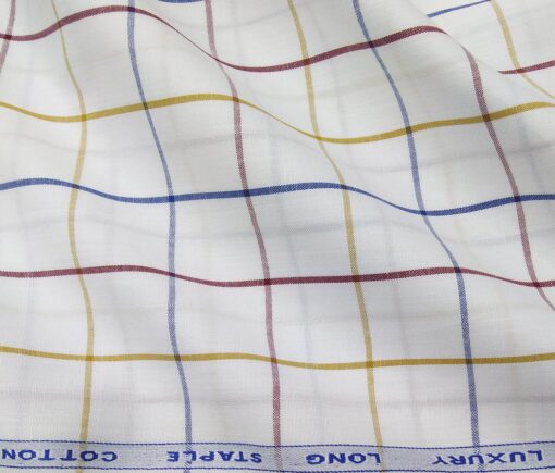 Cadini Italy Men's Cotton Checks 1.60 Meter Unstitched Shirt Fabric (White)