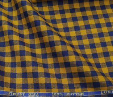 Cadini Italy Men's Cotton Checks 1.60 Meter Unstitched Shirt Fabric (Yellow)