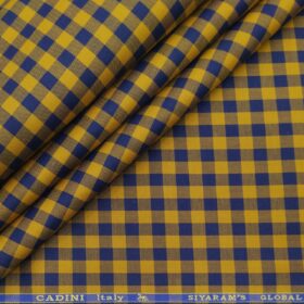 Cadini Italy Men's Cotton Checks 1.60 Meter Unstitched Shirt Fabric (Yellow)