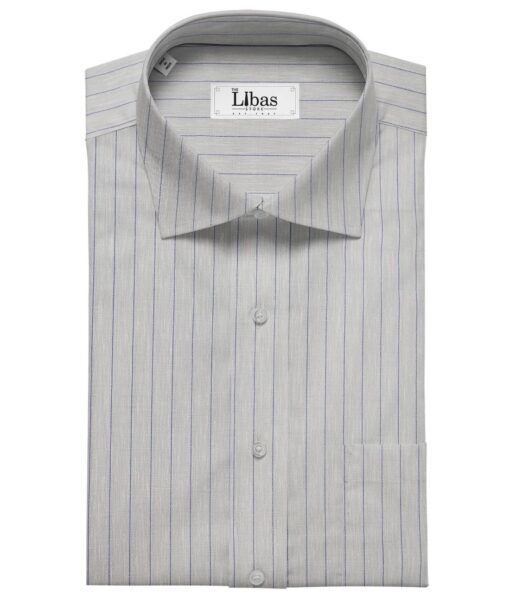 Exquisite Men's Poly Cotton Striped 1.60 Meter Unstitched Shirt Fabric (Light Grey)
