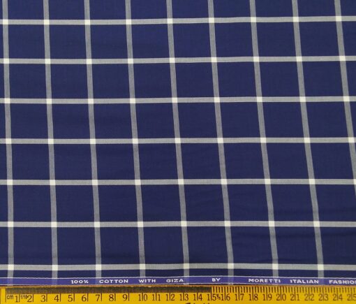 Moretti Men's Giza Cotton Broad Checks 1.60 Meter Unstitched Shirt Fabric (Dark Royal Blue)