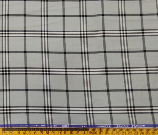 Moretti Men's Giza Cotton Broad Checks 1.60 Meter Unstitched Shirt Fabric (Light Grey)