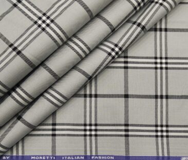 Moretti Men's Giza Cotton Broad Checks 1.60 Meter Unstitched Shirt Fabric (Light Grey)
