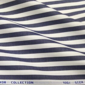 Monza Men's Giza Cotton Striped 1.60 Meter Unstitched Shirt Fabric (White)