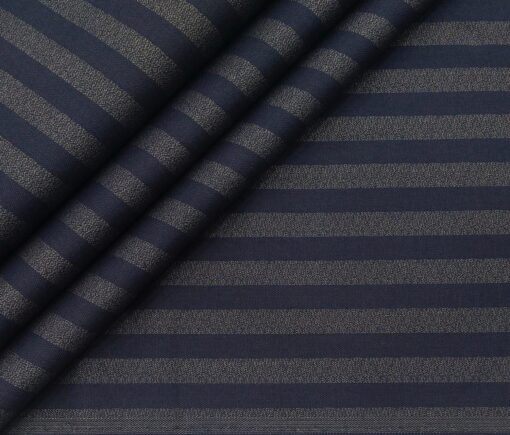 Monza Men's Cotton Striped 1.60 Meter Unstitched Shirt Fabric (Dark Blue)