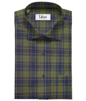 Monza Men's Cotton Green Checks 1.60 Meter Unstitched Shirt Fabric (Dark Blue)
