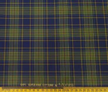 Monza Men's Cotton Green Checks 1.60 Meter Unstitched Shirt Fabric (Dark Blue)