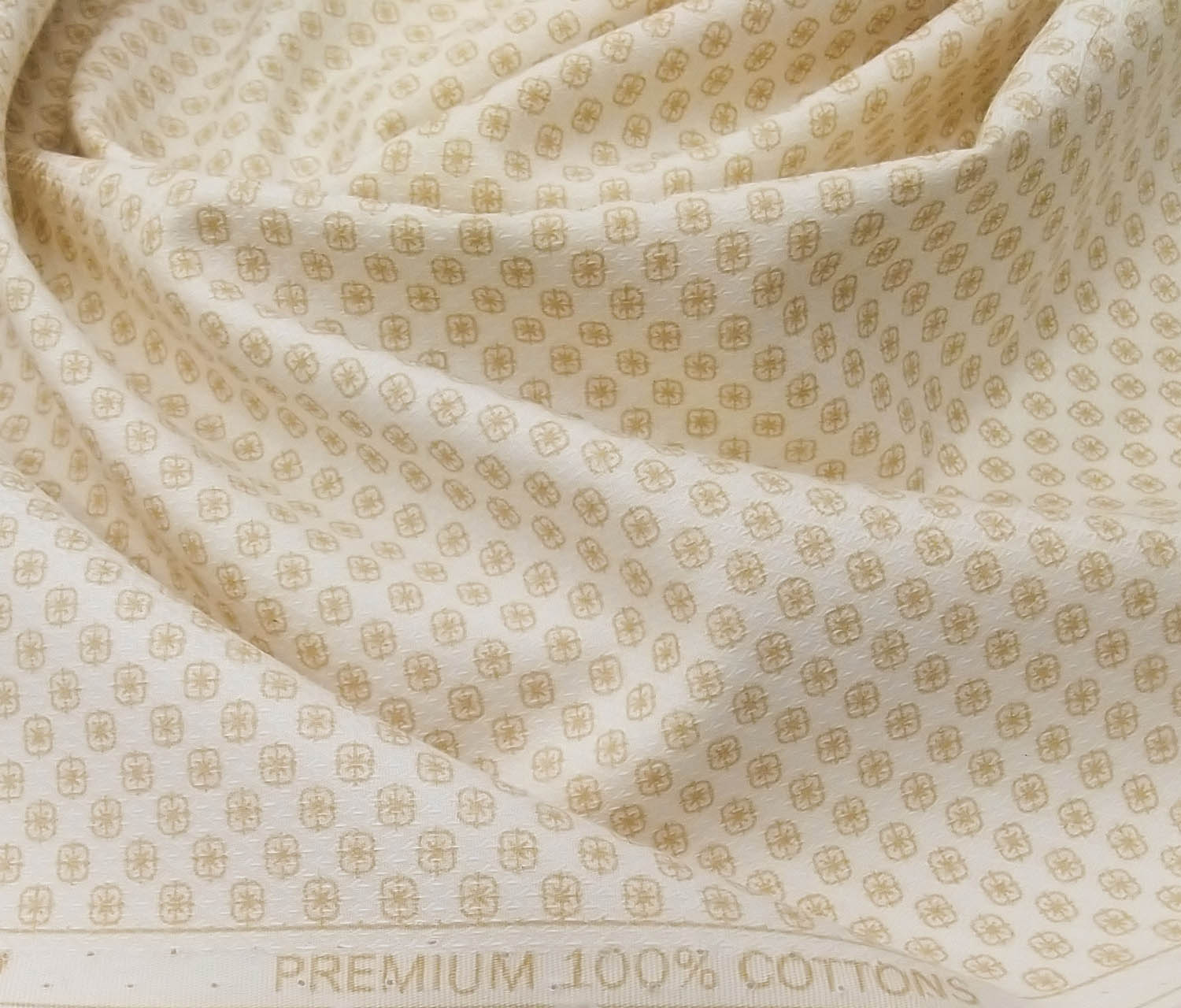 Monza Men's Cotton Structured Cum Printed 1.60 Meter Unstitched Shirt Fabric (Off White)