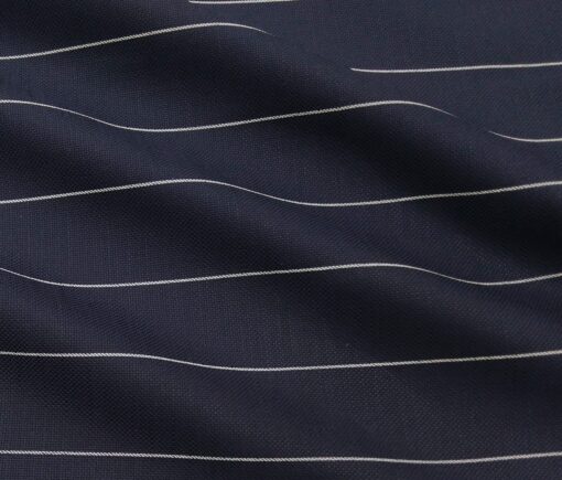 Monza Men's Cotton White Striped 1.60 Meter Unstitched Shirt Fabric (Dark Blue)