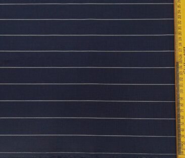 Monza Men's Cotton White Striped 1.60 Meter Unstitched Shirt Fabric (Dark Blue)